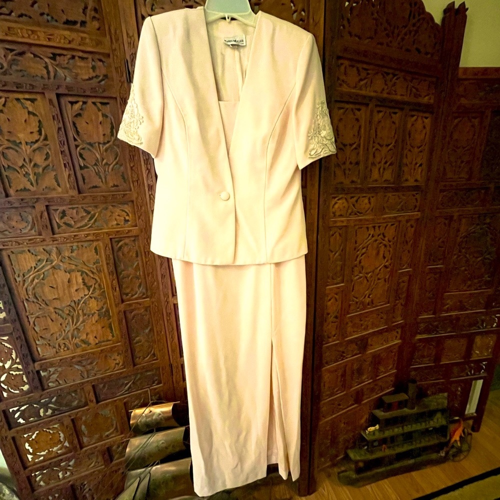 Karen Miller New York creamy peach 2 piece dress 👗 vintage wedding business vtg